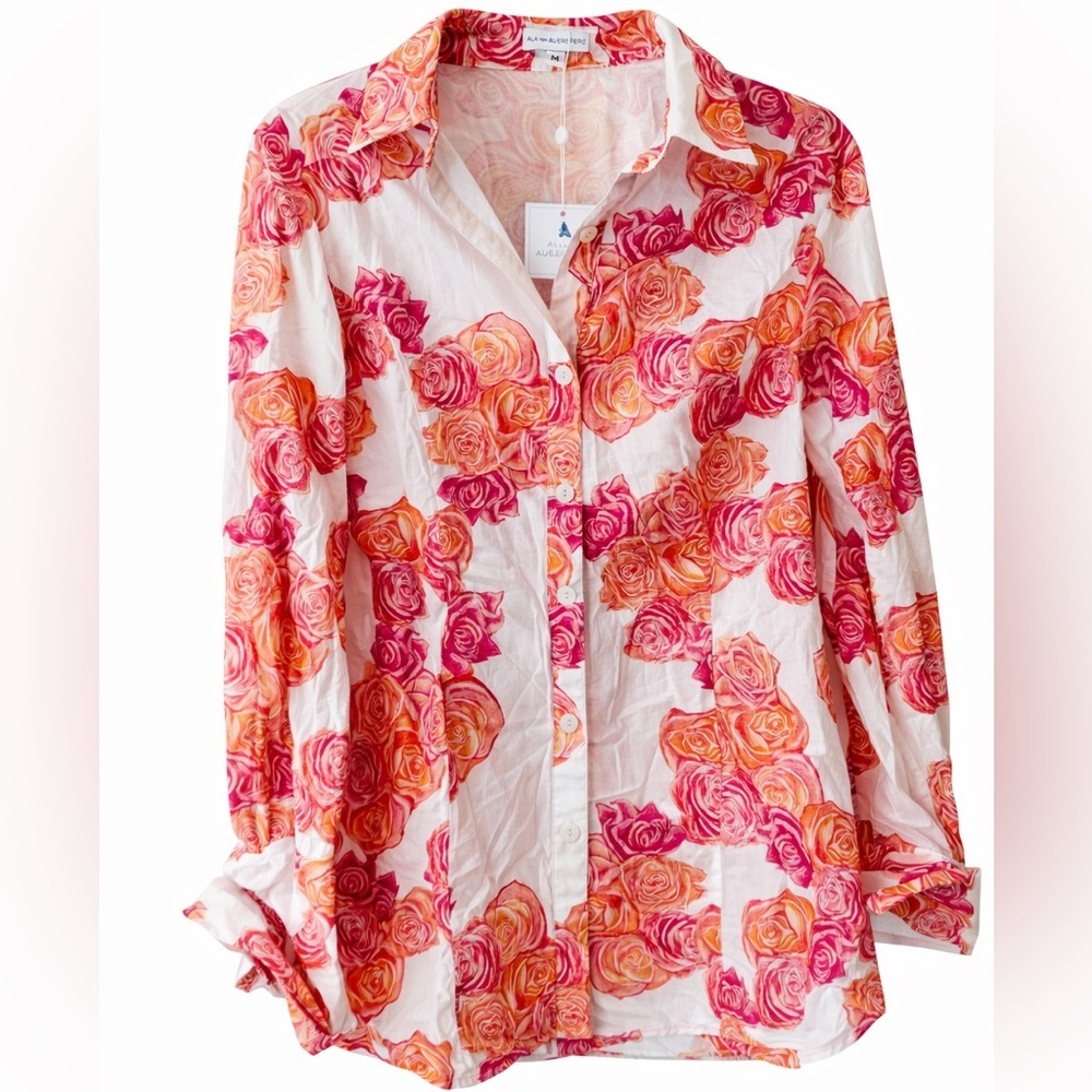 Ala von Auersperg NWT Floral Cotton Button Down Blouse Medium - Picture 2 of 7